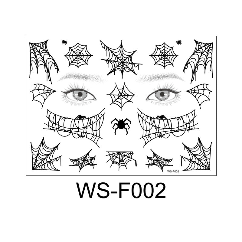 Halloween tattoo stickers, face stickers, spider web face stickers, tattoo stickers, waterproof, dark style, funny makeup stickers, temporary stickers