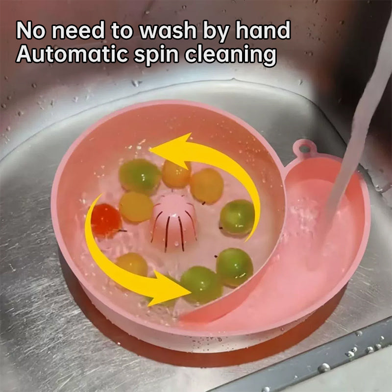 Snail-shaped multi-functional fruit drainer/vegetable washer: automatic rotation, reusable