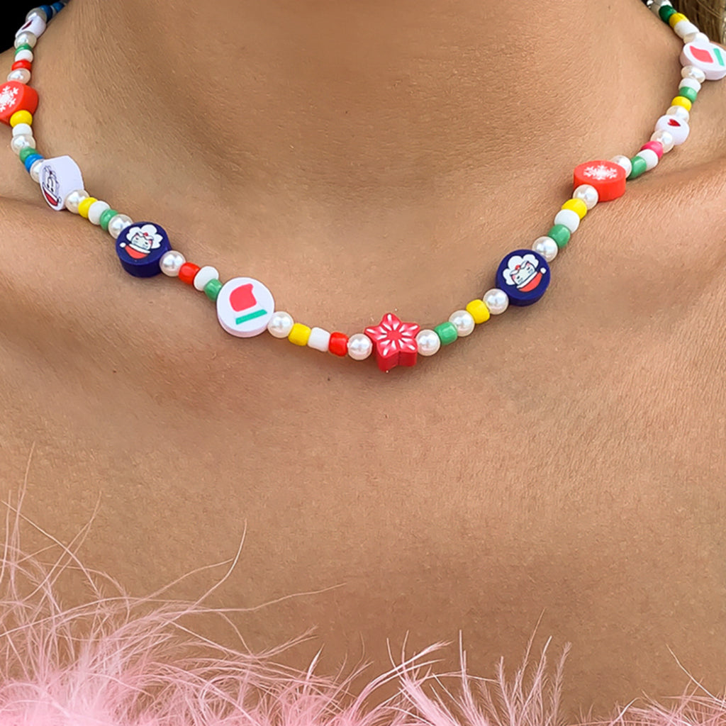 Creative Color Christmas Funny Imitation Pearl Necklace Soft Ceramic Pattern Beaded Necklace Female