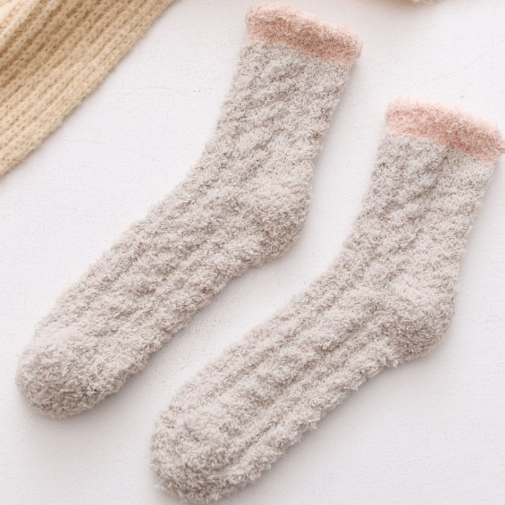 Coral plush socks for children, plush and thick towels for autumn and winter, floor socks, mid length postpartum socks