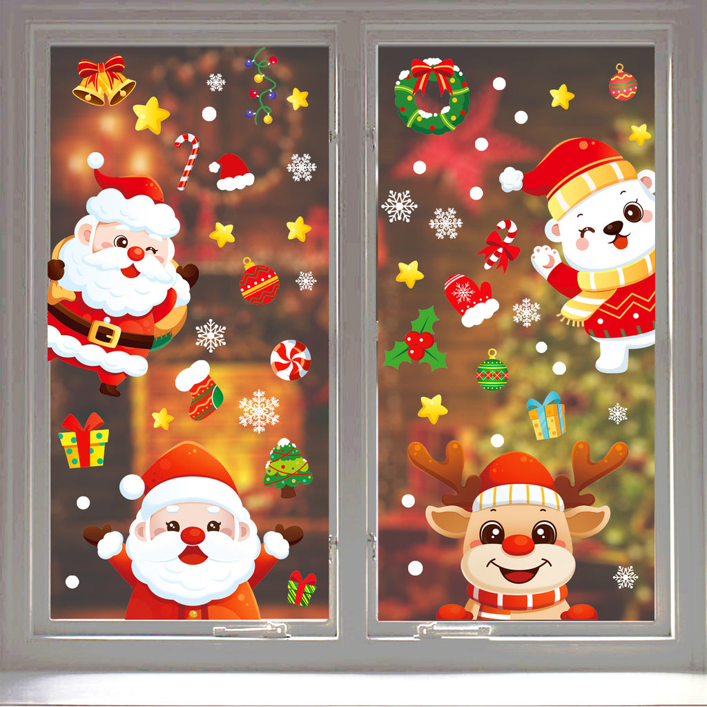Hot selling Christmas window stickers, glass doors and windows, electrostatic double-sided wall stickers, Christmas peripherals