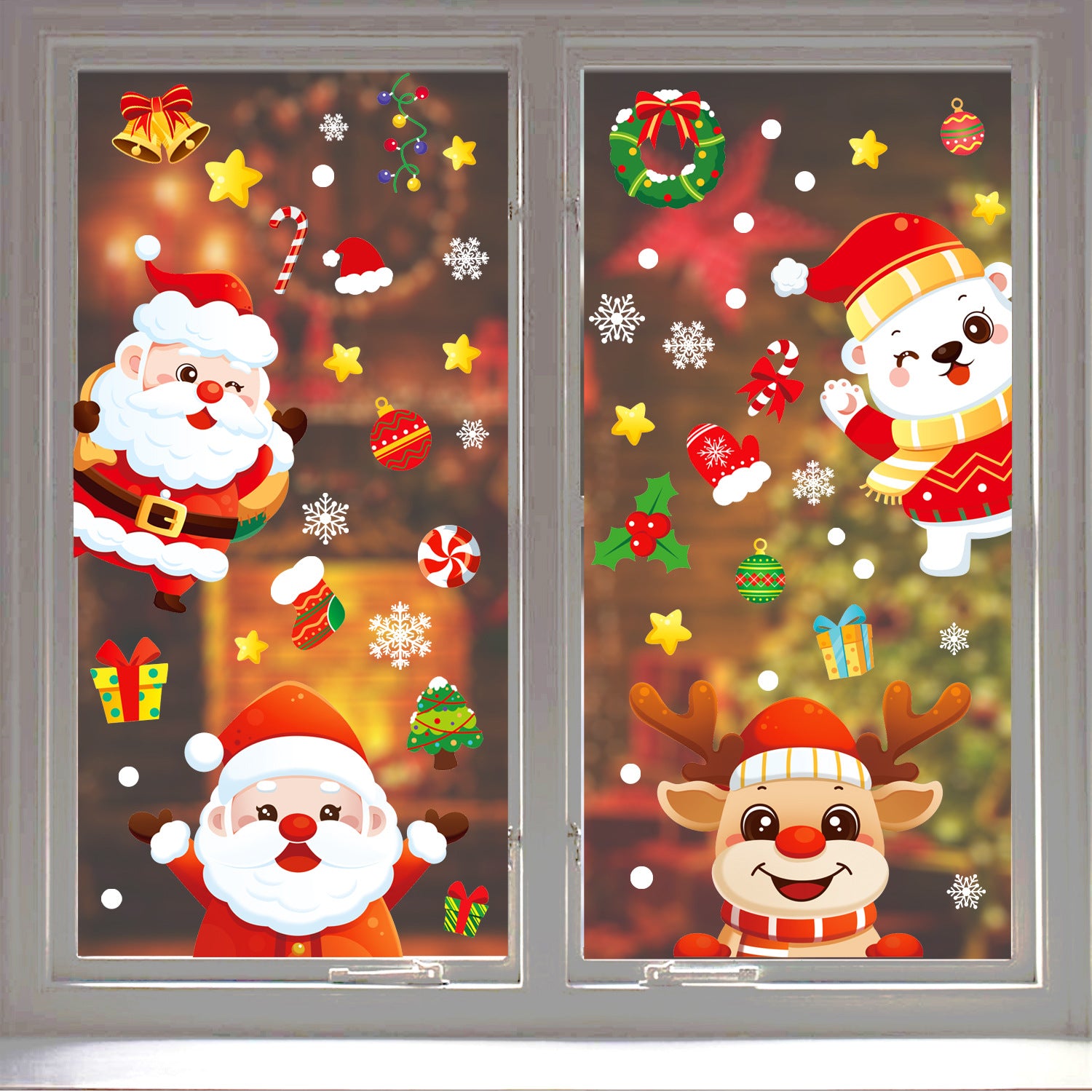 Hot selling Christmas window stickers, glass doors and windows, electrostatic double-sided wall stickers, Christmas peripherals