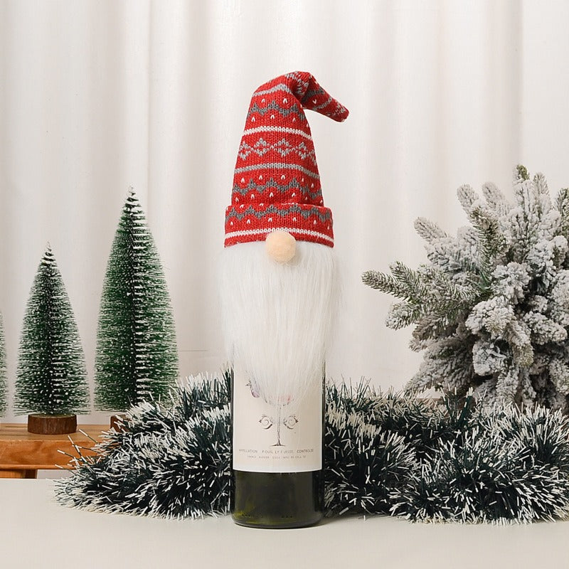 Christmas decoration items knitted hats forest elderly wine covers faceless doll wine caps wine bottle decorations