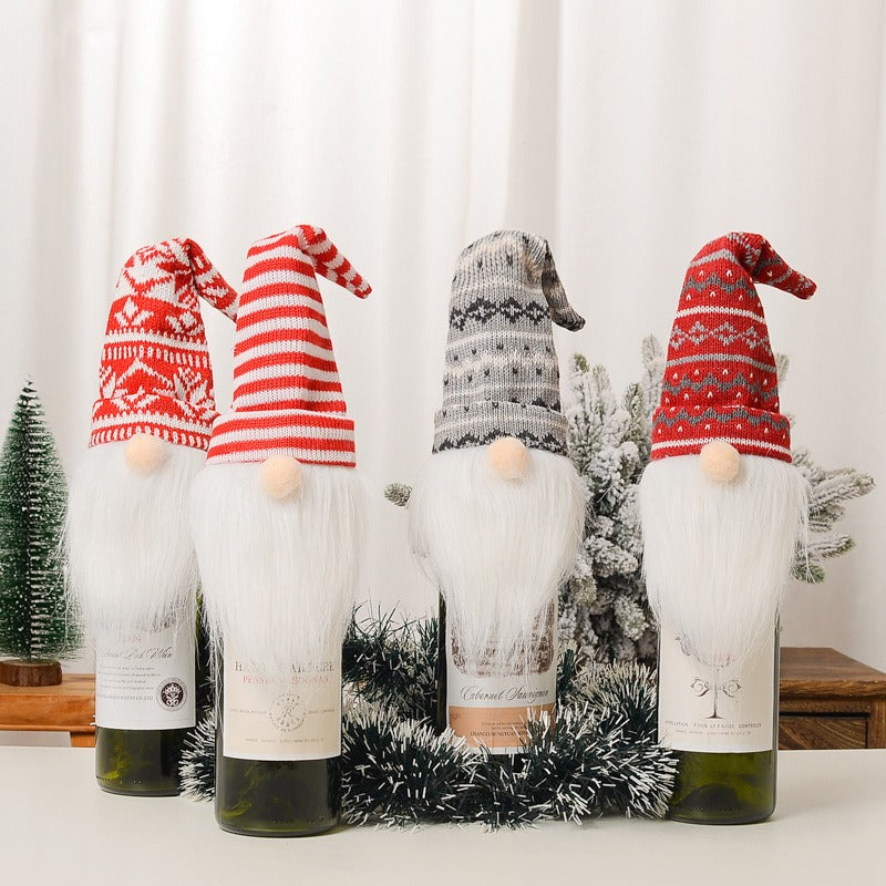 Christmas decoration items knitted hats forest elderly wine covers faceless doll wine caps wine bottle decorations