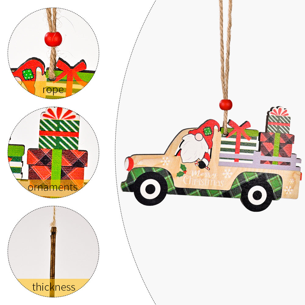 New Christmas Wood Car Pendant Printing Car Christmas Tree Pendant Scene Decoration