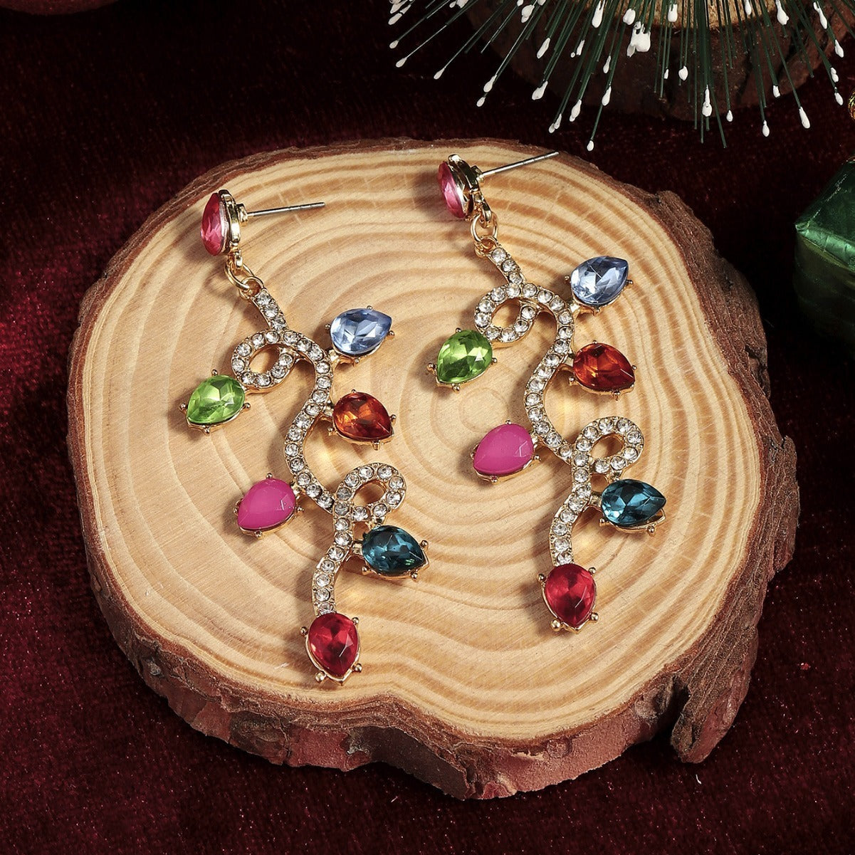 Exaggerated long festive hollow minimalist Christmas earrings