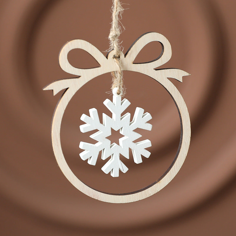 Christmas decorations, wooden Christmas hollowed out Christmas tree ornaments, wooden five pointed star reindeer snowflake ornaments