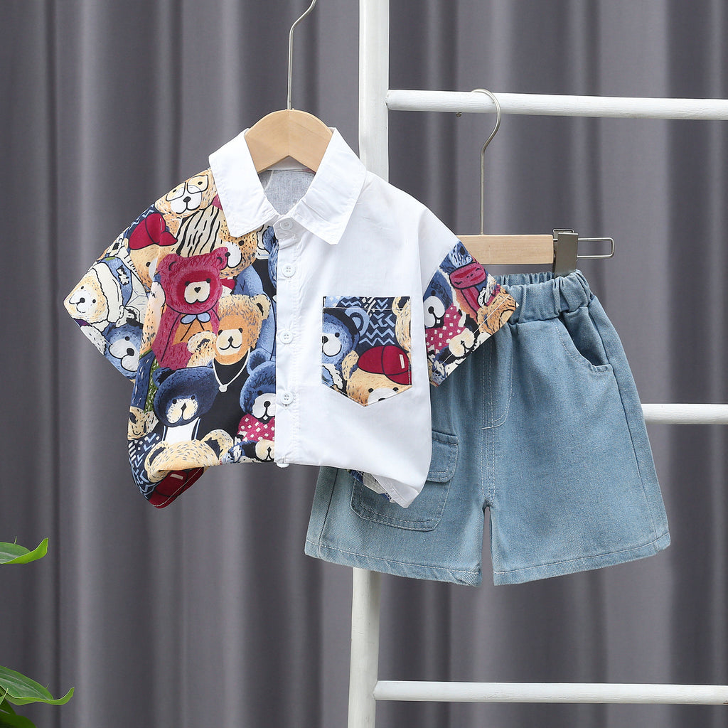 Cartoon short sleeved top and shorts set