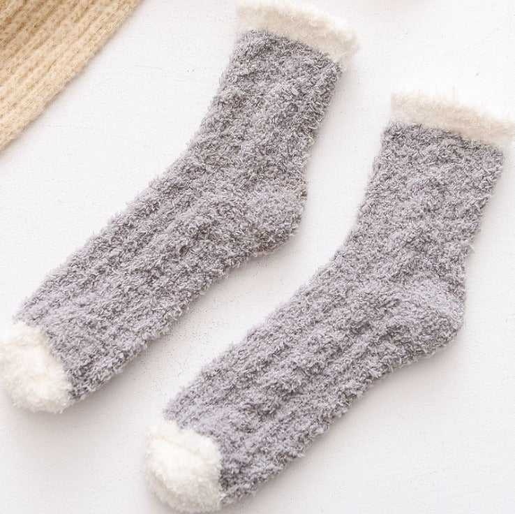 Coral plush socks for children, plush and thick towels for autumn and winter, floor socks, mid length postpartum socks