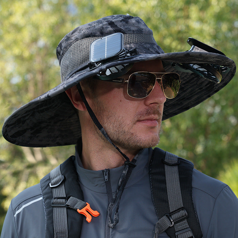 Solar Rechargeable Outdoor Cooling Hat with Adjustable Fans
