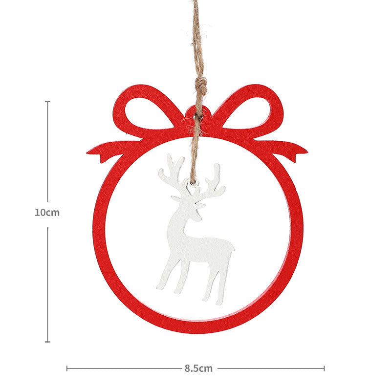 Christmas decorations, wooden Christmas hollowed out Christmas tree ornaments, wooden five pointed star reindeer snowflake ornaments