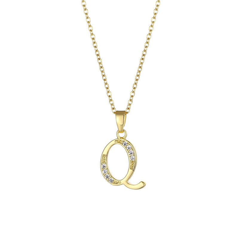 Jewelry English Letter Copper Zircon Pendant Women's Stainless Steel Cross Chain 18K Gold Diamond Set Necklace