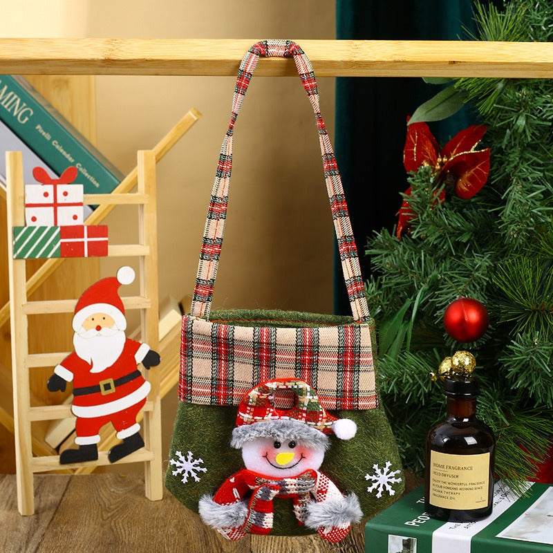 New Checkered Cartoon Christmas Candy Bag Gift Bag Christmas Handbag Apple Bag Christmas Gift