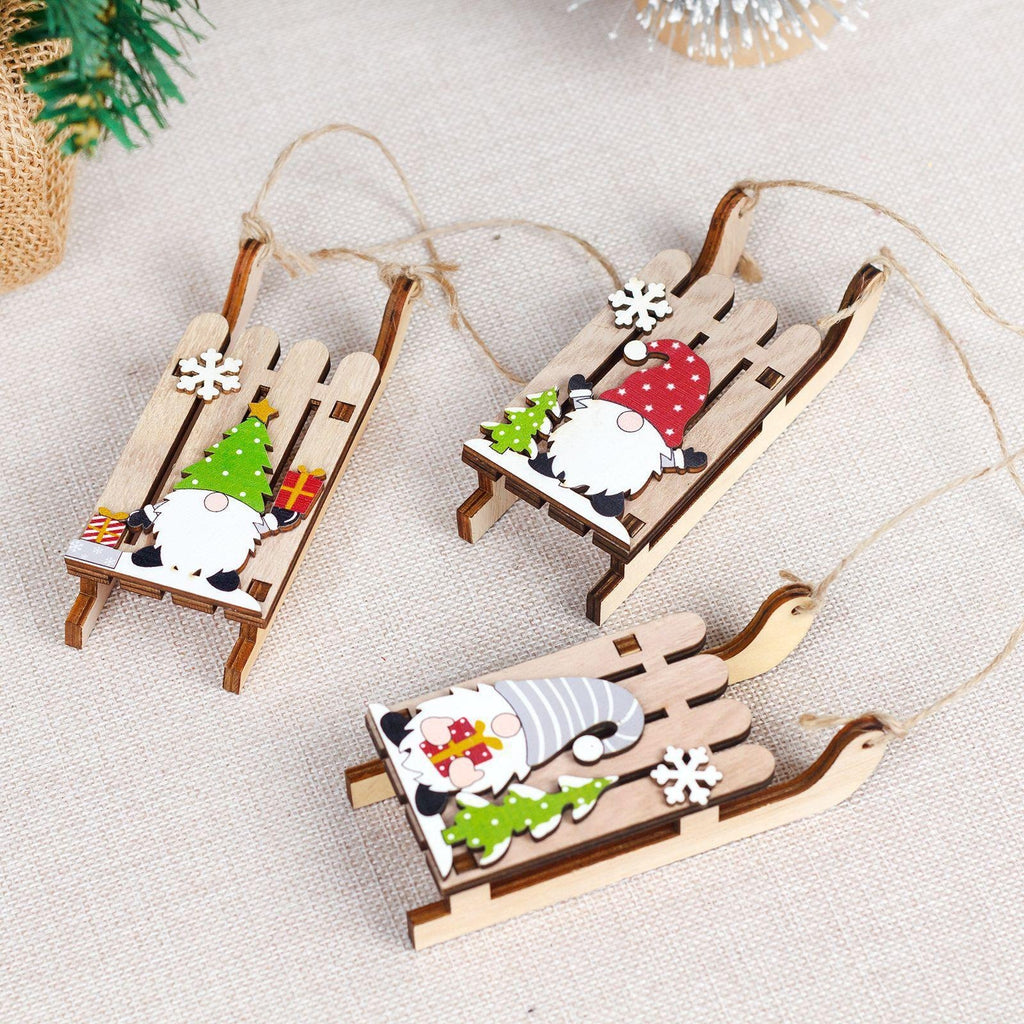 Christmas Decorations DIY Handmade Creative Christmas Tree Pendant Wooden Sled Car Pendant Hanging Decoration