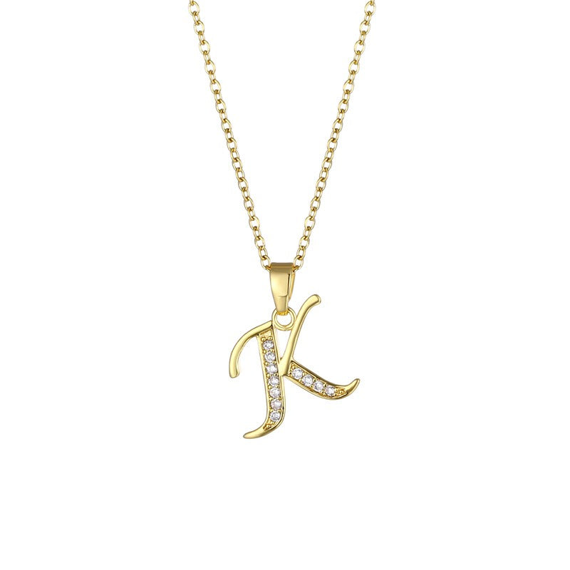 Jewelry English Letter Copper Zircon Pendant Women's Stainless Steel Cross Chain 18K Gold Diamond Set Necklace