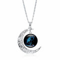 Zodiac Time Gem Luminous Necklace for Women, Simple Silver Moon Pendant Choker
