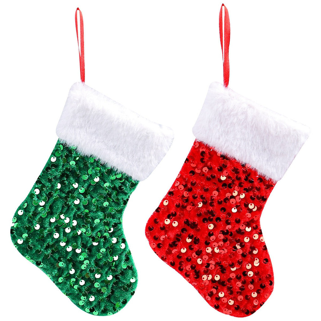 Glitter Plush White Edge Glitter Christmas Socks Decoration Festival Christmas Tree Candy Bag Pendant Christmas Gift Bag