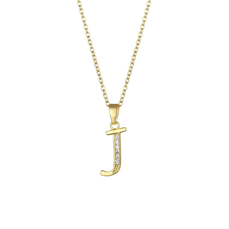 Jewelry English Letter Copper Zircon Pendant Women's Stainless Steel Cross Chain 18K Gold Diamond Set Necklace