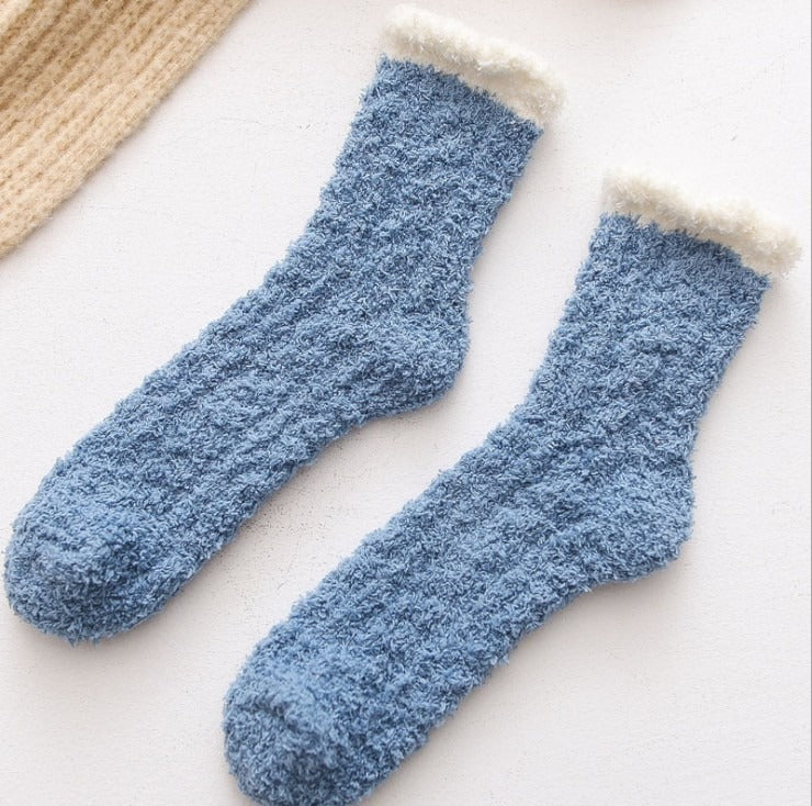 Coral plush socks for children, plush and thick towels for autumn and winter, floor socks, mid length postpartum socks