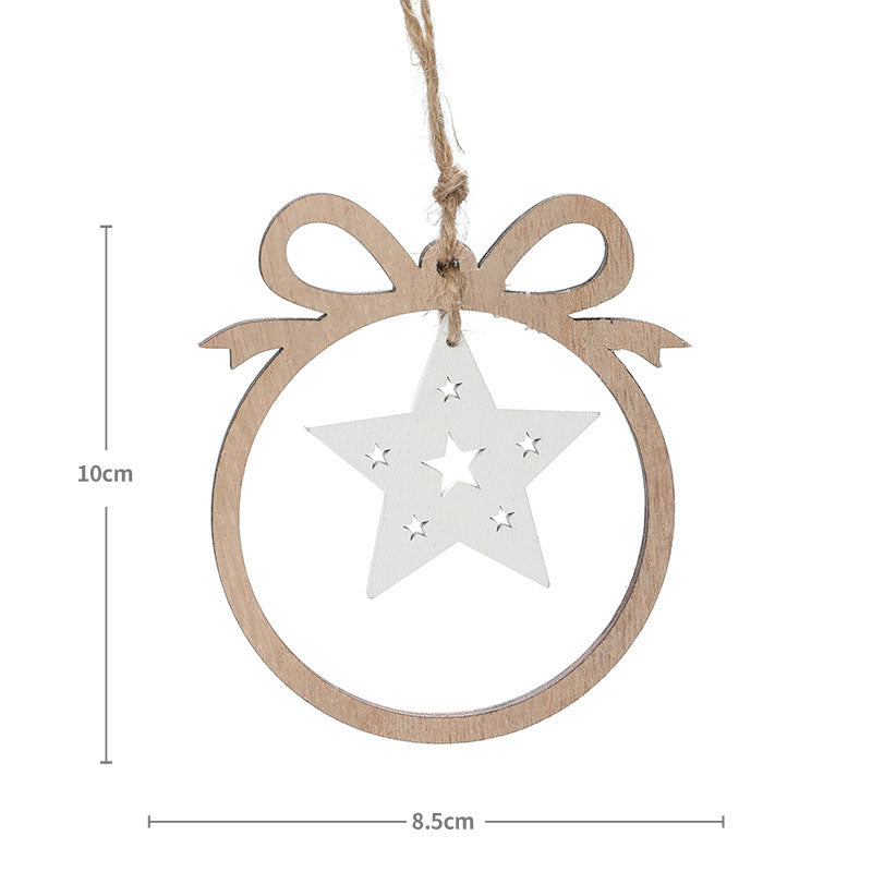 Christmas decorations, wooden Christmas hollowed out Christmas tree ornaments, wooden five pointed star reindeer snowflake ornaments