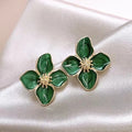 Vintage Hong Kong style drop glaze red flower earrings, three-dimensional small flower earrings