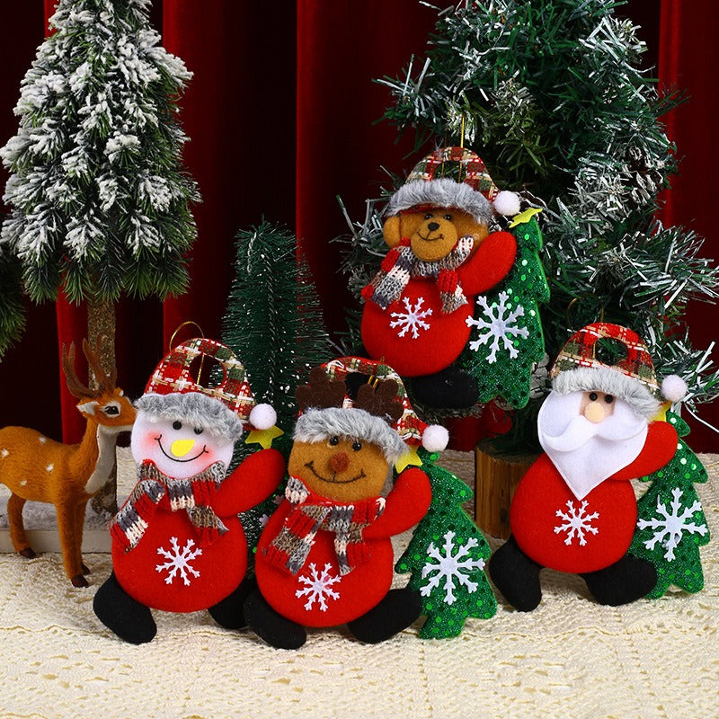 Christmas fabric ornaments Christmas tree ornaments velvet tree hugging figurines hanging gifts
