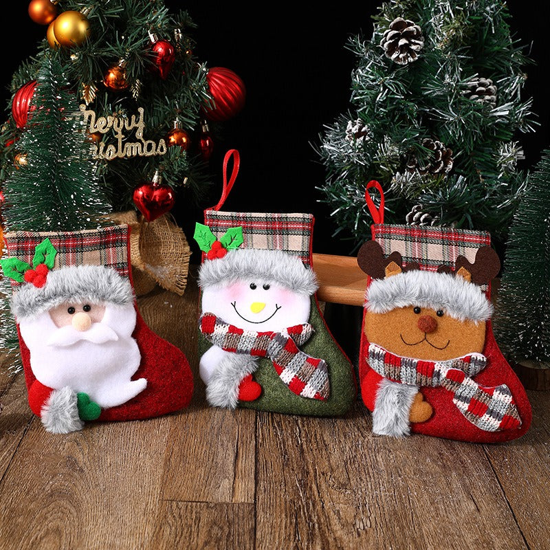 New Christmas Socks Christmas Decorations Retro Plush Christmas Socks Gift Bag