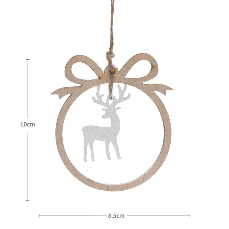 Christmas decorations, wooden Christmas hollowed out Christmas tree ornaments, wooden five pointed star reindeer snowflake ornaments