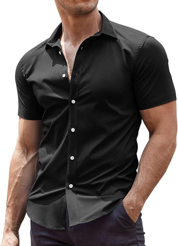 Mens Classic Business Casual Short Sleeve Shirt
