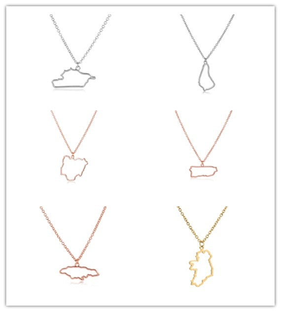 African Ireland Syria Jamaica Israel Nigeria Puerto Rico US France National Map Necklace