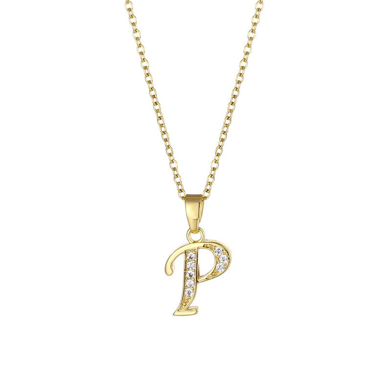 Jewelry English Letter Copper Zircon Pendant Women's Stainless Steel Cross Chain 18K Gold Diamond Set Necklace