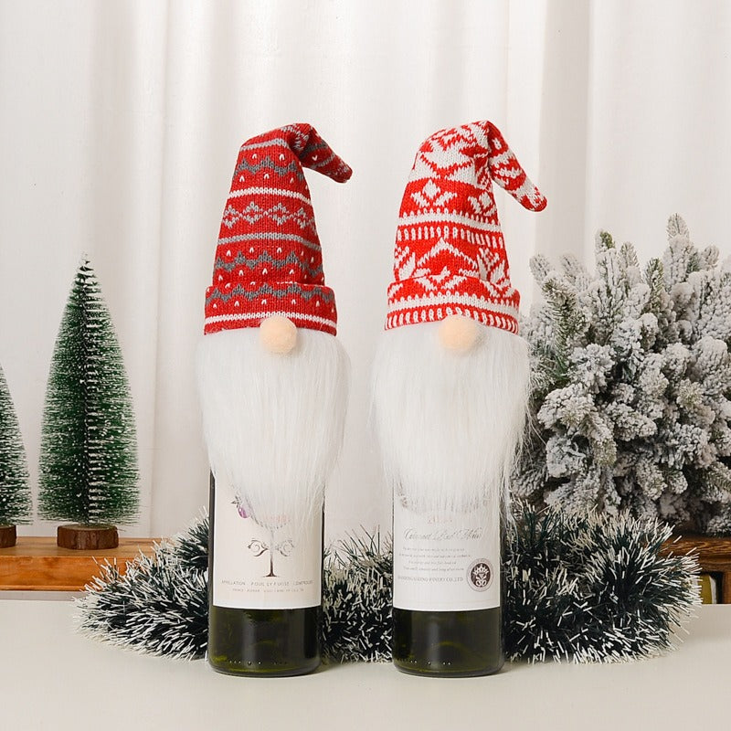 Christmas decoration items knitted hats forest elderly wine covers faceless doll wine caps wine bottle decorations