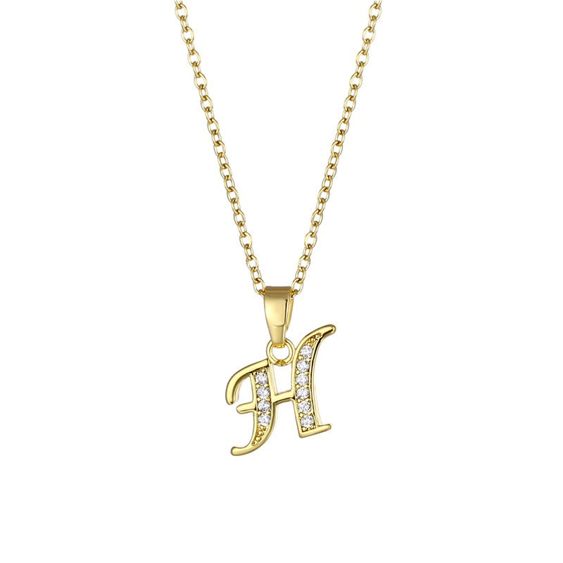 Jewelry English Letter Copper Zircon Pendant Women's Stainless Steel Cross Chain 18K Gold Diamond Set Necklace
