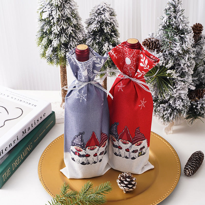 New Christmas Decorations Champagne Wine Bottle Cover Forest Man Printed Wine Bottle Bag Table Decoration