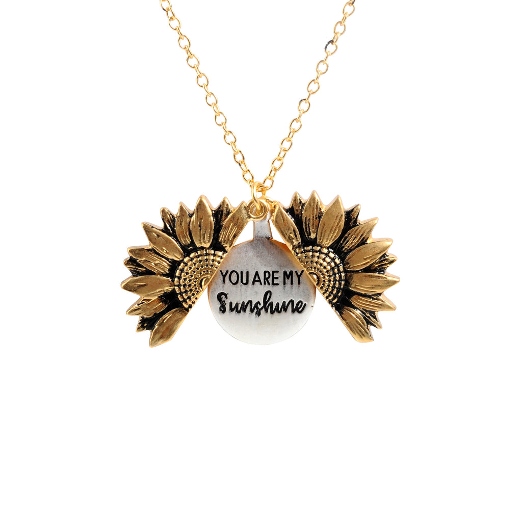 Vintage Sunflower Locket  Pendant Necklace Bohemia female Gold Silver Open Engrave letter Necklaces Lover Gift