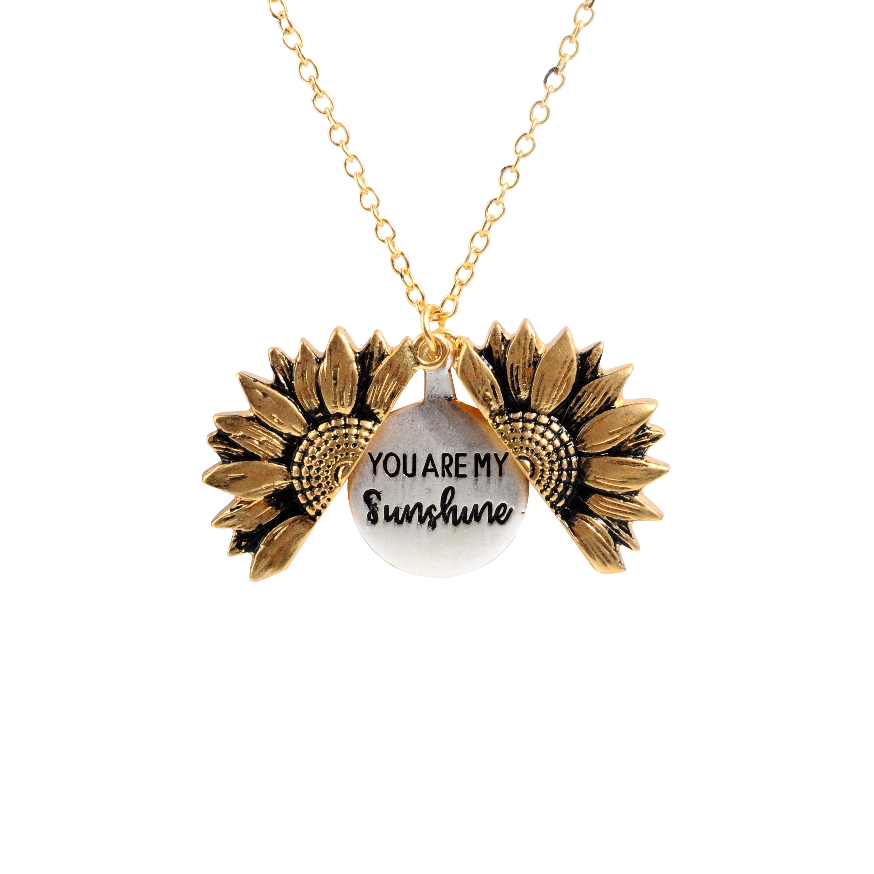 Vintage Sunflower Locket  Pendant Necklace Bohemia female Gold Silver Open Engrave letter Necklaces Lover Gift