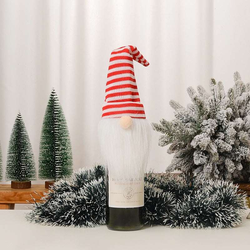Christmas decoration items knitted hats forest elderly wine covers faceless doll wine caps wine bottle decorations