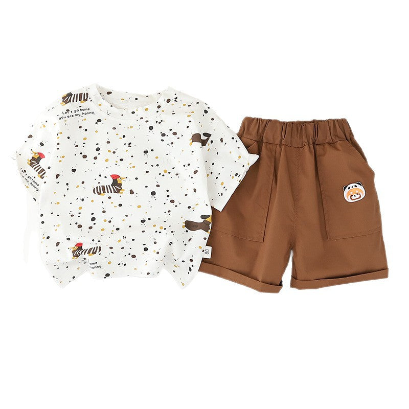 Cartoon polka dot pattern short sleeved top and shorts set