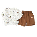 Cartoon polka dot pattern short sleeved top and shorts set
