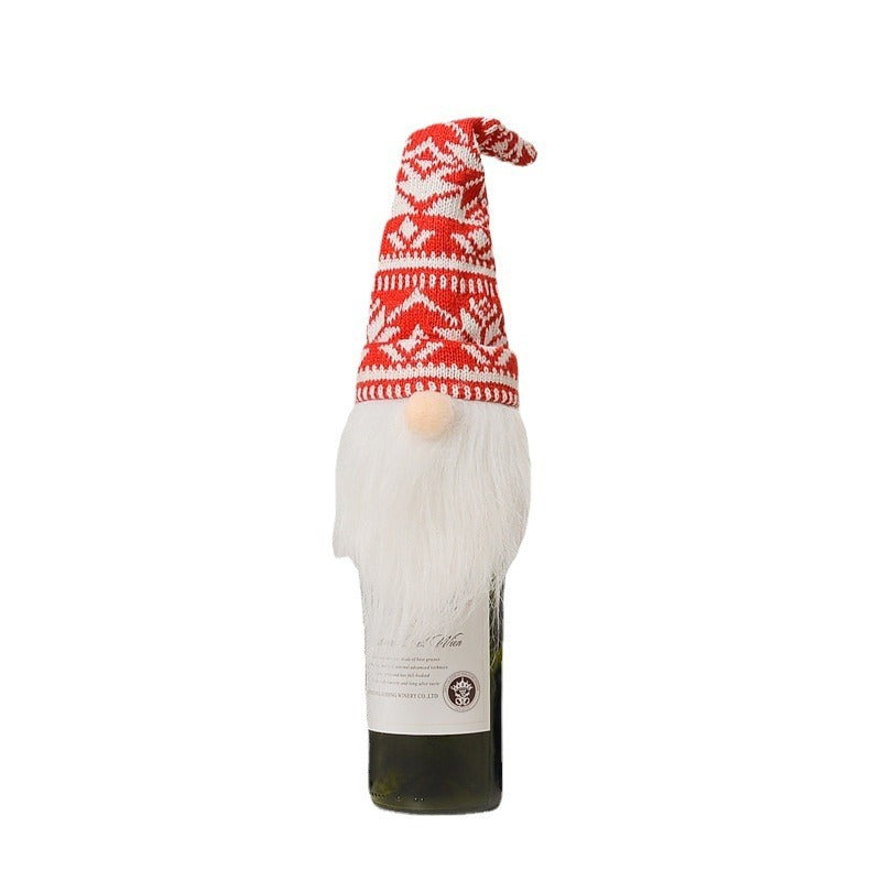 Christmas decoration items knitted hats forest elderly wine covers faceless doll wine caps wine bottle decorations