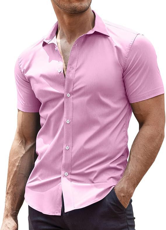 Mens Classic Business Casual Short Sleeve Shirt