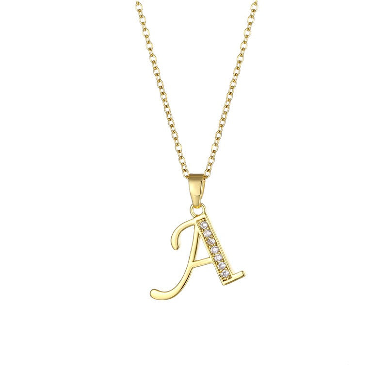 Jewelry English Letter Copper Zircon Pendant Women's Stainless Steel Cross Chain 18K Gold Diamond Set Necklace