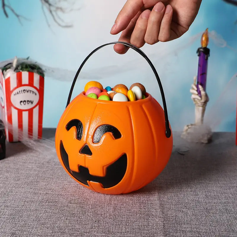 3-Pack 7-Inch Plastic Halloween Pumpkin Buckets - Kids' Trick-or-Treat Candy Holders & Home Decor