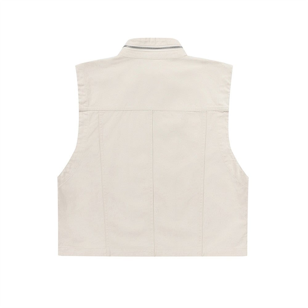 Mens Workwear Vest Stand Collar Zipper Cardigan