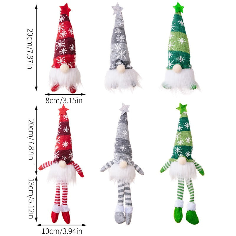 Christmas Decorative Faceless Doll Forest Elderly Snowflake Knitted Hat with Lamp Rudolf Hanging Leg Goblin Doll