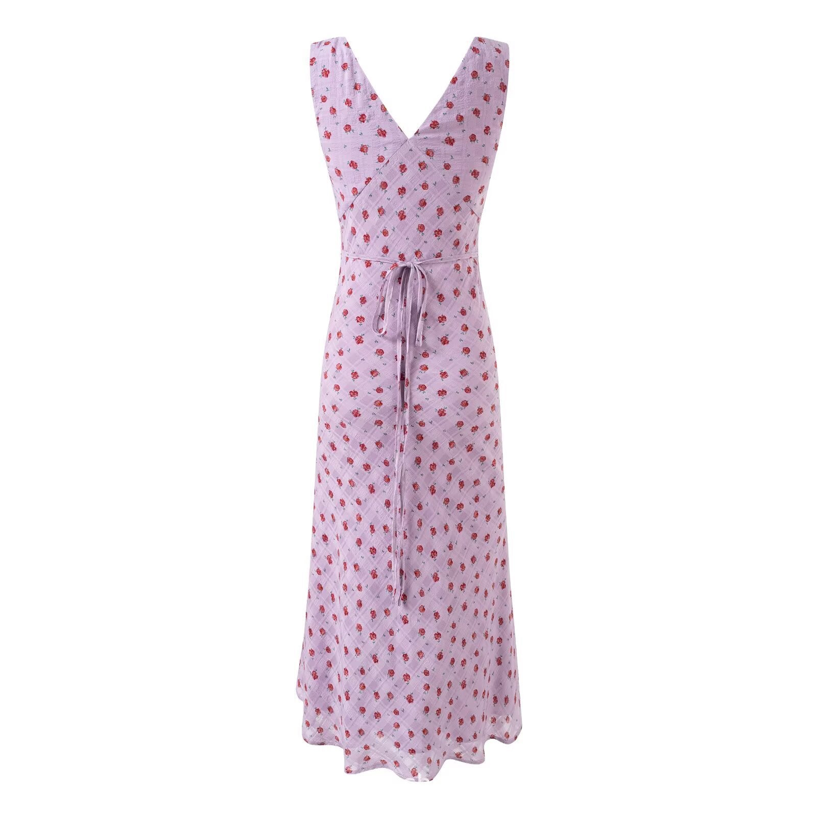 Vintage V-Neck Slim-Fitting Sleeveless Floral Dress