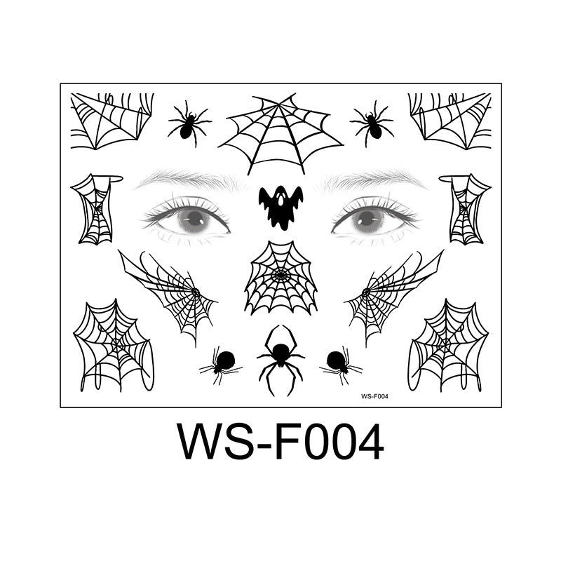 Halloween tattoo stickers, face stickers, spider web face stickers, tattoo stickers, waterproof, dark style, funny makeup stickers, temporary stickers