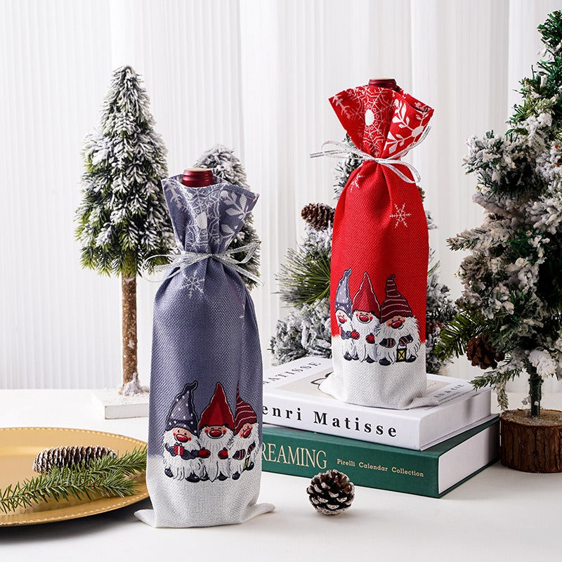 New Christmas Decorations Champagne Wine Bottle Cover Forest Man Printed Wine Bottle Bag Table Decoration