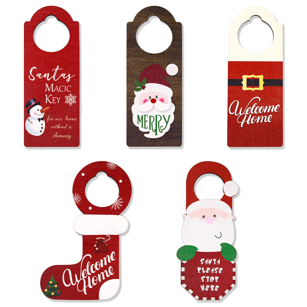 Christmas decorations wooden door hanging Santa Claus snowman party decoration atmosphere decoration door handle pendant