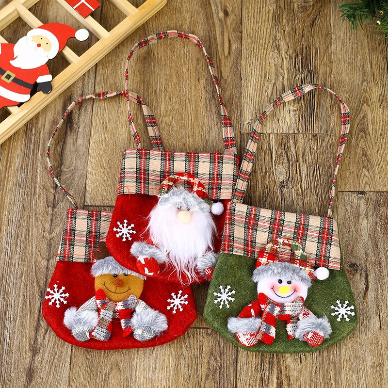 New Checkered Cartoon Christmas Candy Bag Gift Bag Christmas Handbag Apple Bag Christmas Gift